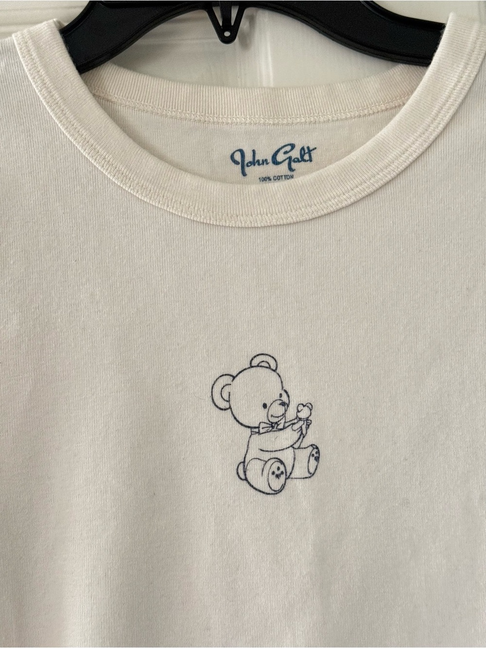 John Galt Cream T-Shirt with Blue Teddy Embroidery